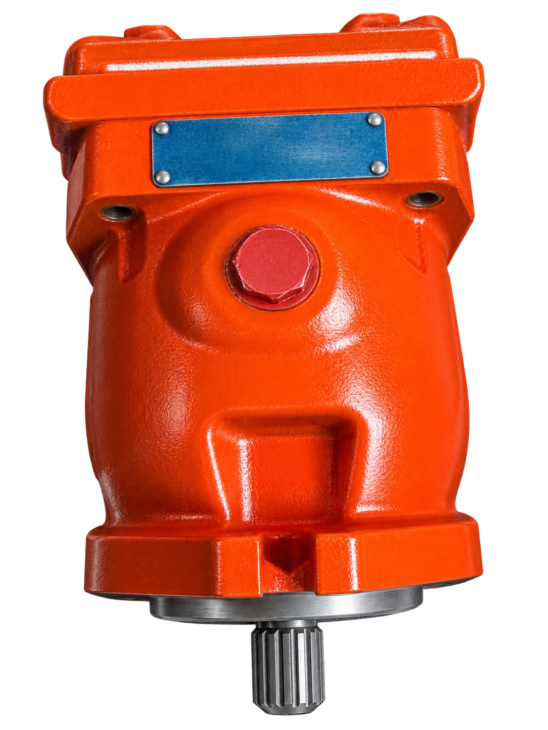 Ilustrasi motor rotation berwarna merah dengan output shaft baja