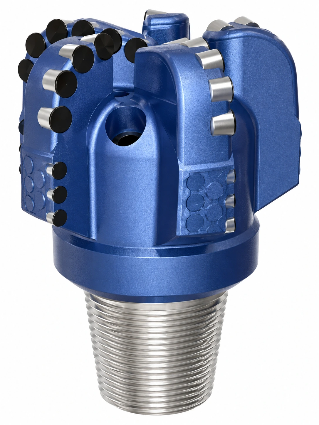 Ilustrasi VPDC Edge PDC drill bit dengan body biru dan PDC cutters